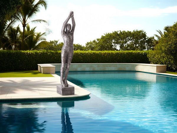 Phillips Collection Standing Diving Sculpture - Elegant Black-Silver Aluminum Art for Modern Home Décor Display ID103309