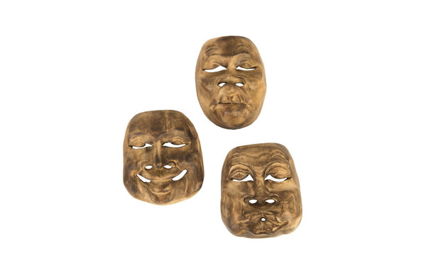 Phillips Collection Indonesian Masks Set Of 3 - Handcrafted Teak Wood Sculptures For Unique Home Decor & Conversations Brown Wood Id103396