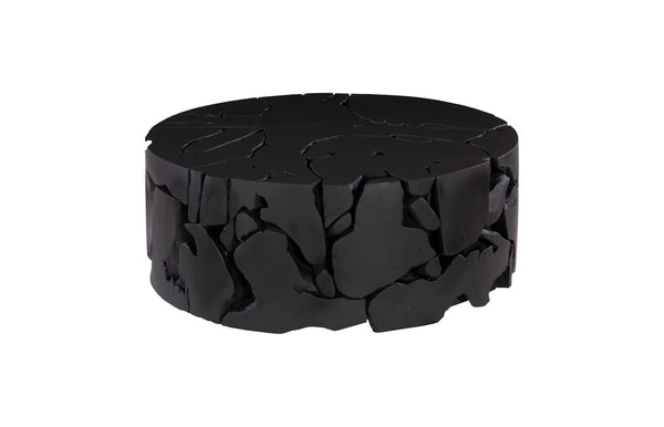 Phillips Collection Teak Chunk Round Coffee Table - Handcrafted Unique Design With Dark Charcoal Finish For Modern Spaces Black Wood ,Teak Id104053