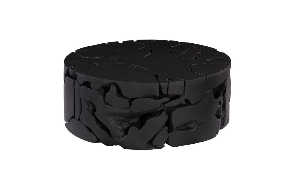Phillips Collection Teak Chunk Round Coffee Table - Handcrafted Unique Design With Dark Charcoal Finish For Modern Spaces Black Wood ,Teak Id104053