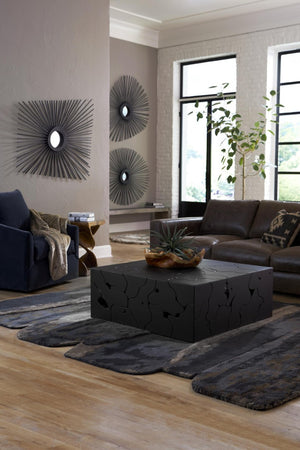 Phillips Collection Teak Slice Square Mosaic Coffee Table Reclaimed Wood Black Finish Living Room ID112145