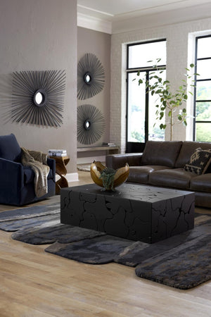 Phillips Collection Teak Slice Mosaic Rectangular Coffee Table Reclaimed Wood Black Low Profile ID112146