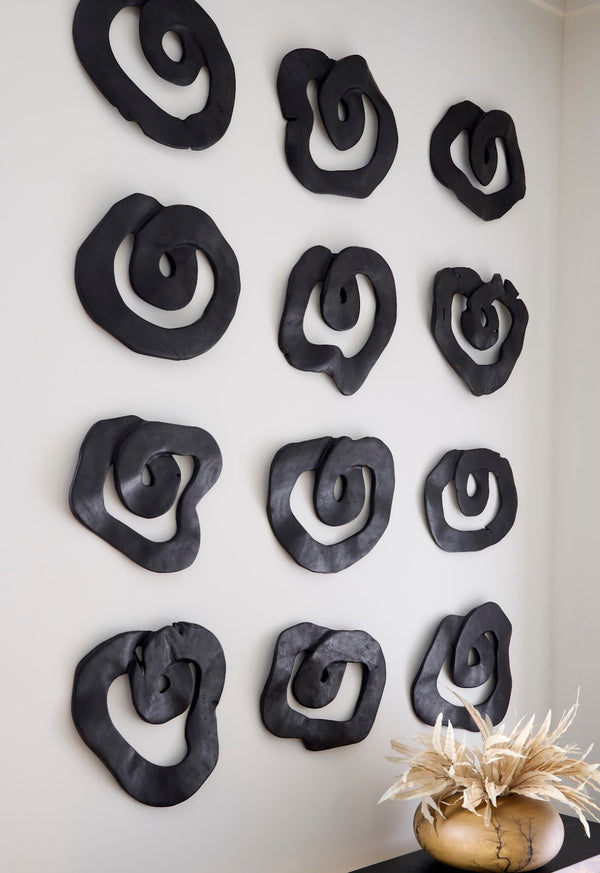 Phillips Collection Swirl Wall Tile - Modern Organic Decor with Playful Charm for Stunning Home Interiors and Galleries Teak Wood, Assorted, Black ID112232