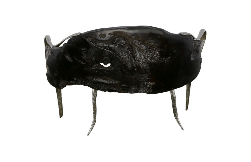 Phillips Collection Graven Live Edge Bench In Black - Unique Reclaimed Teak With Sculptural Stainless Steel Legs Brown,Black Wood ,Teak Id112788