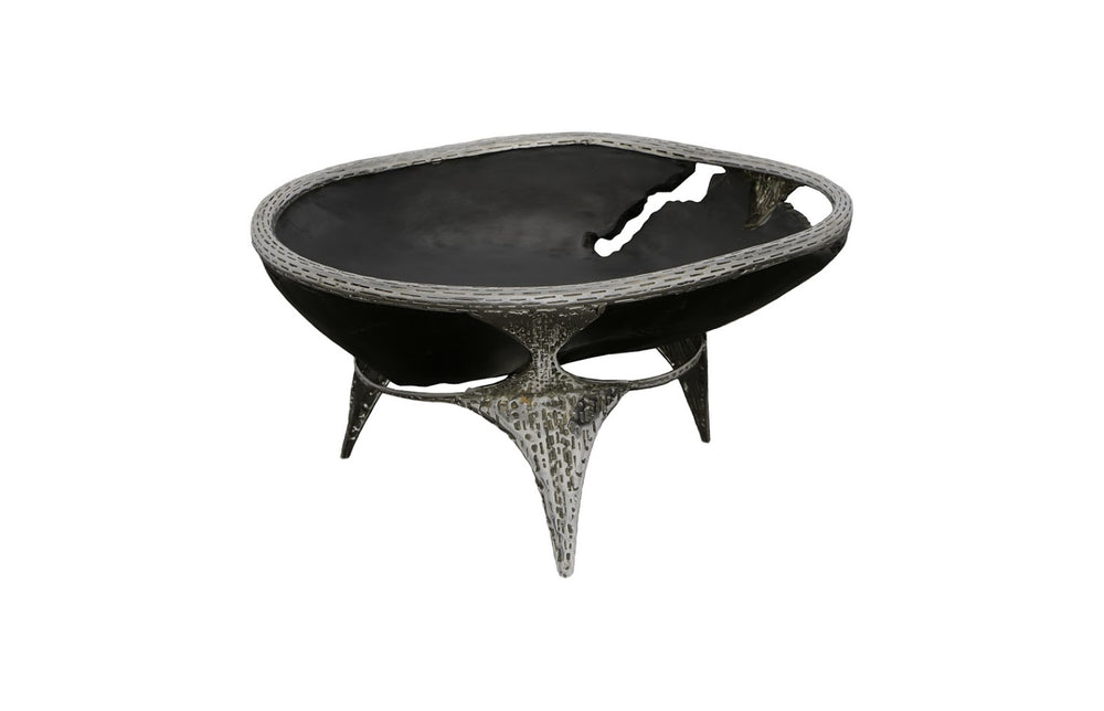Phillips Collection Graven Table Top Bowl - Unique Black Teak Wood & Sculptural Stainless Steel Legs For Bold Decor Black,Silver Wood ,Teak Id112791