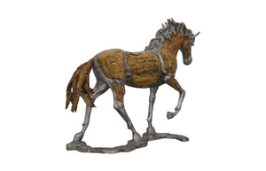Phillips Collection Mustang Horse Woodland Sculpture By Artist Timbul Raharjo, Handcrafted Walking Design In Metal Brown,Gray Wood ,Teak Id113405