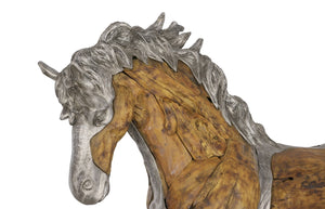 Phillips Collection Mustang Horse Woodland Sculpture By Artist Timbul Raharjo, Handcrafted Walking Design In Metal Brown,Gray Wood ,Teak Id113405