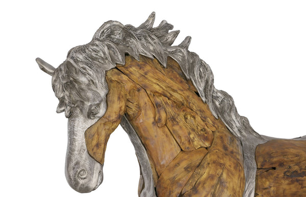 Phillips Collection Mustang Horse Woodland Sculpture By Artist Timbul Raharjo, Handcrafted Walking Design In Metal Brown,Gray Wood ,Teak Id113405