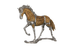 Phillips Collection Mustang Horse Woodland Sculpture By Artist Timbul Raharjo, Handcrafted Walking Design In Metal Brown,Gray Wood ,Teak Id113405