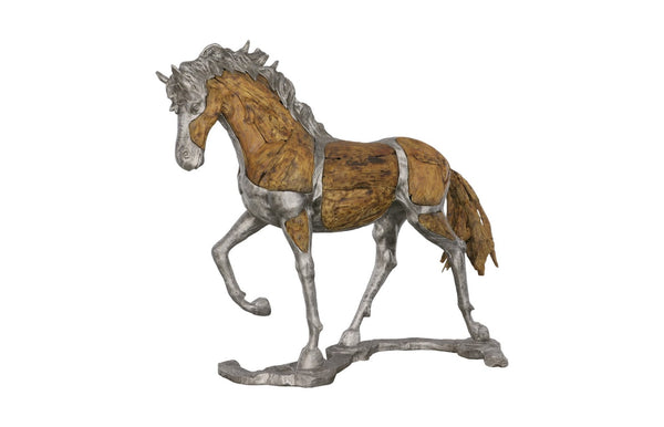Phillips Collection Mustang Horse Woodland Sculpture By Artist Timbul Raharjo, Handcrafted Walking Design In Metal Brown,Gray Wood ,Teak Id113405