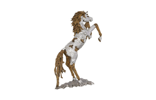 Phillips Collection Mustang Horse Armored Sculpture by Timbul Raharjo - Stunning Artistry for Home or Office Décor Rearing, Wood Base ID113406