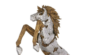 Phillips Collection Mustang Horse Armored Sculpture by Timbul Raharjo - Stunning Artistry for Home or Office Décor Rearing, Wood Base ID113406