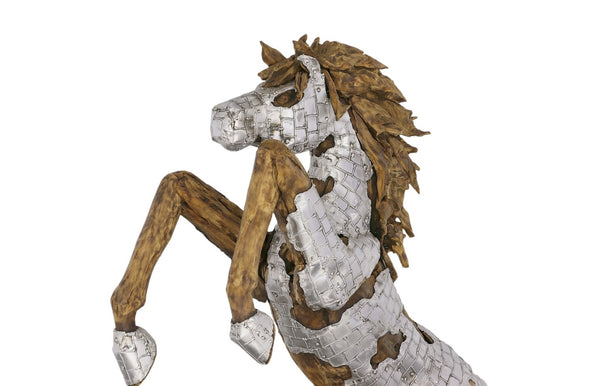 Phillips Collection Mustang Horse Armored Sculpture by Timbul Raharjo - Stunning Artistry for Home or Office Décor Rearing, Wood Base ID113406