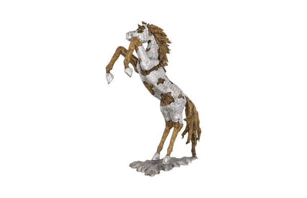 Phillips Collection Mustang Horse Armored Sculpture by Timbul Raharjo - Stunning Artistry for Home or Office Décor Rearing, Wood Base ID113406