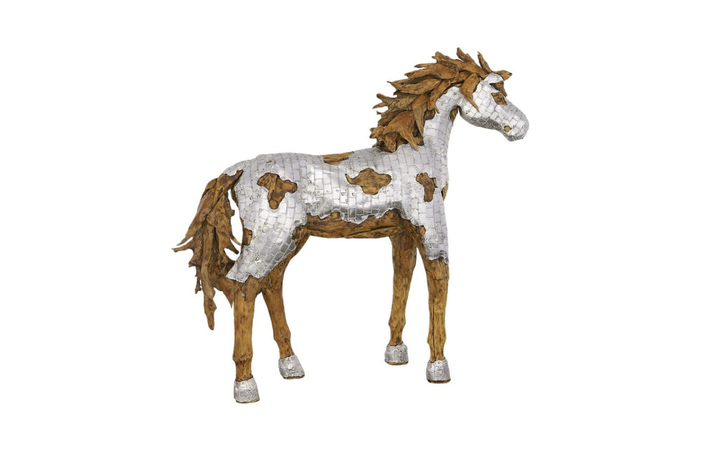 Phillips Collection Mustang Horse Armored Sculpture By Timbul Raharjo – Stunning Handmade Art For Home Décor Enthusiasts Silver,Brown Metal,Wood Id113407