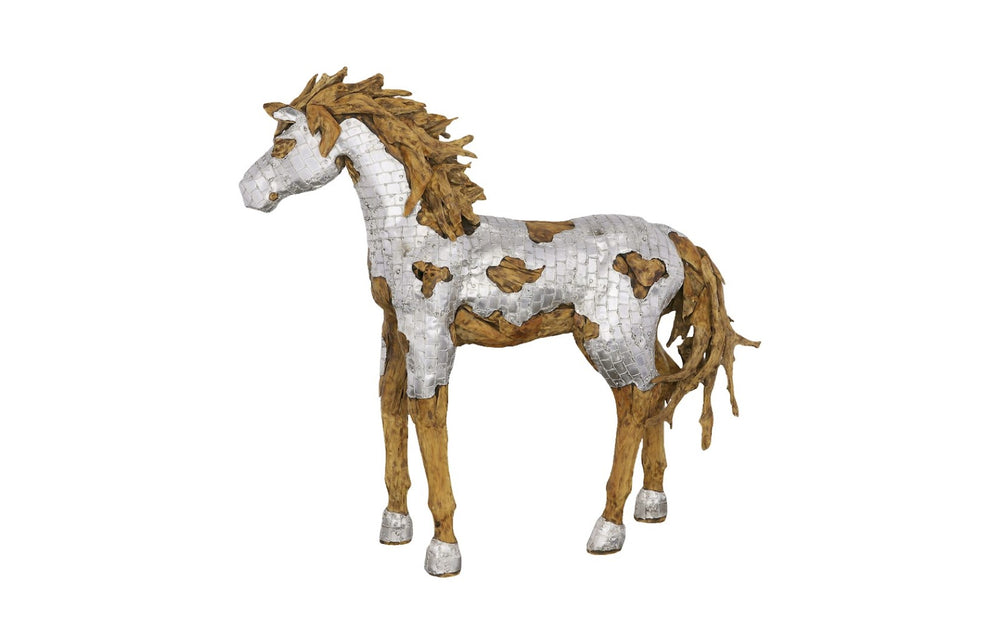 Phillips Collection Mustang Horse Armored Sculpture By Timbul Raharjo – Stunning Handmade Art For Home Décor Enthusiasts Silver,Brown Metal,Wood Id113407