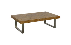 Phillips Collection Teak Slice Coffee Table - Handcrafted Reclaimed Wood with Modern Stainless Steel Base for Elegance Stainless Steel Legs, Rectangle ID113631