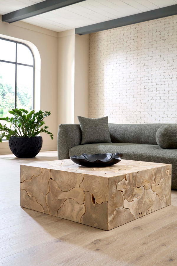 Phillips Collection Teak Slice Coffee Table - Handcrafted Reclaimed Wood with Modern Stainless Steel Base for Elegance Square, Bleached ID115179