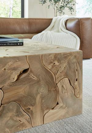 Phillips Collection Teak Slice Coffee Table - Handcrafted Reclaimed Wood with Modern Stainless Steel Base for Elegance Square, Bleached ID115179