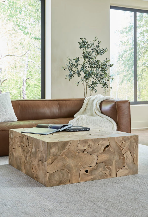 Phillips Collection Teak Slice Coffee Table - Handcrafted Reclaimed Wood with Modern Stainless Steel Base for Elegance Square, Bleached ID115179