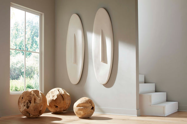 Phillips Collection Cycladic Oval Wall Sculpture - Elegant Off-White Resin Decor for Modern Minimalist Interiors ID115530