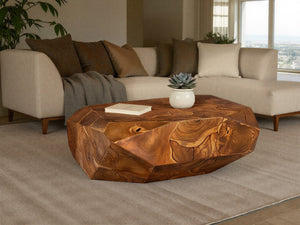 Phillips Collection Prism Coffee Table - Modern Teak Design, Sculptural Geometry & Versatile Style for Any Space ID115917