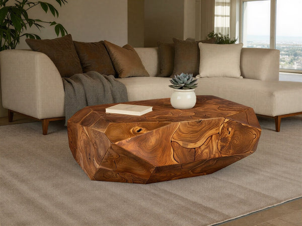 Phillips Collection Prism Coffee Table - Modern Teak Design, Sculptural Geometry & Versatile Style for Any Space ID115917