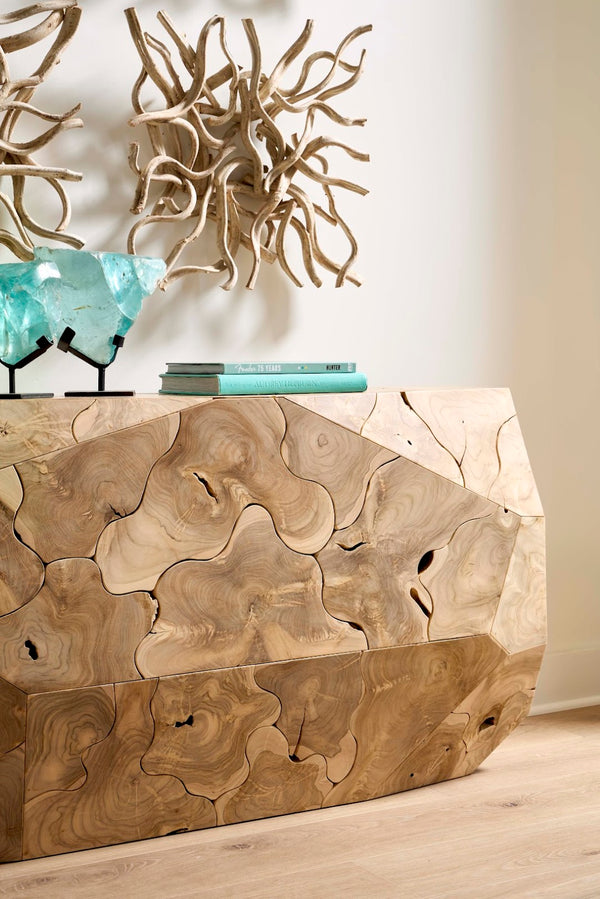 Phillips Collection Prism Console Table - Sustainable Reclaimed Teak with Textured Surface for Modern Interior Spaces Bleached ID116305