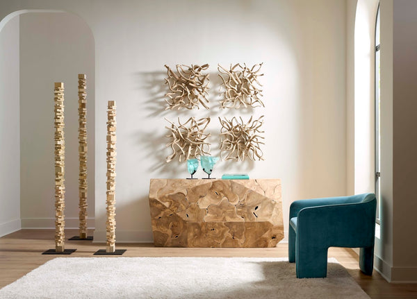 Phillips Collection Prism Console Table - Sustainable Reclaimed Teak with Textured Surface for Modern Interior Spaces Bleached ID116305