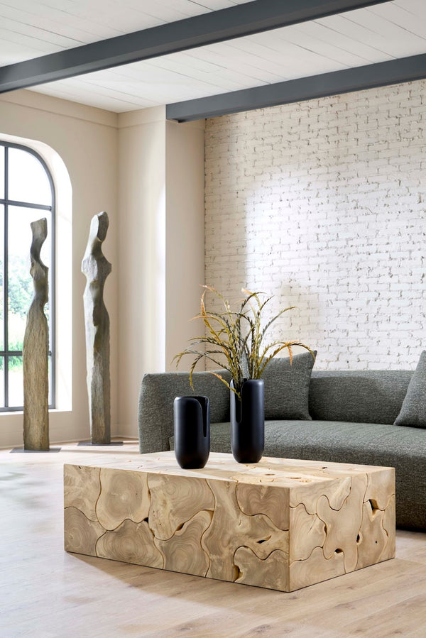 Phillips Collection Teak Slice Coffee Table - Handcrafted Reclaimed Wood with Modern Stainless Steel Base for Elegance Rectangle, Bleached ID116319