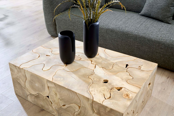 Phillips Collection Teak Slice Coffee Table - Handcrafted Reclaimed Wood with Modern Stainless Steel Base for Elegance Rectangle, Bleached ID116319