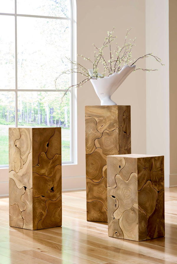 Phillips Collection Teak Slice Pedestal – Handcrafted Solid Wood Accent for Modern and Rustic Home Decor Display Square, Bleached ,  LG ID116322