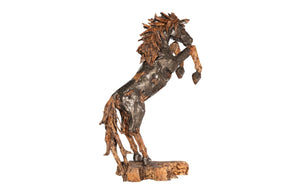 Phillips Collection Mustang Horse Armored Sculpture by Timbul Raharjo - Handcrafted Art Piece for Dramatic Spaces Rearing, Natural Bronze Finish ID116542