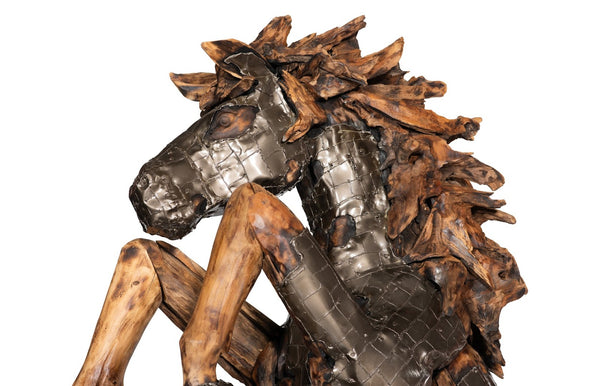 Phillips Collection Mustang Horse Armored Sculpture by Timbul Raharjo - Handcrafted Art Piece for Dramatic Spaces Rearing, Natural Bronze Finish ID116542