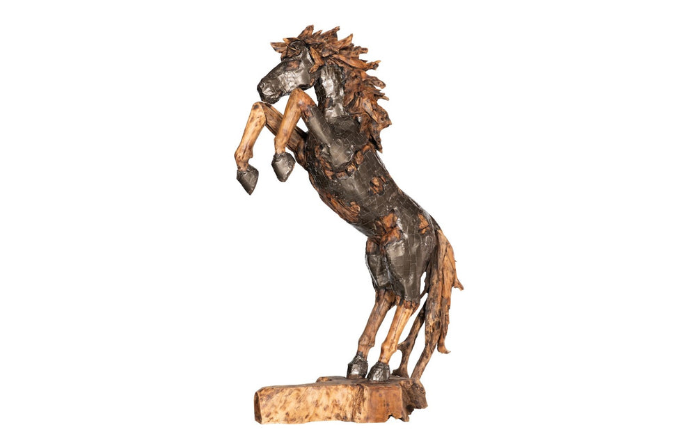 Phillips Collection Mustang Horse Armored Sculpture By Timbul Raharjo - Exquisite Handcrafted Art For Home Decor Brown Wood Id116542