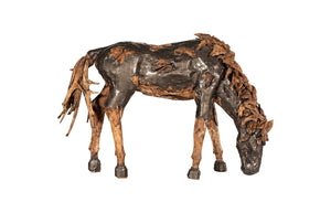 Phillips Collection Mustang Horse Armored Sculpture by Timbul Raharjo - Handcrafted Art Piece for Dramatic Spaces Grazing, Natural Bronze Finish ID116543