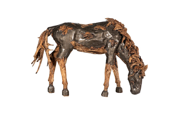 Phillips Collection Mustang Horse Armored Sculpture by Timbul Raharjo - Handcrafted Art Piece for Dramatic Spaces Grazing, Natural Bronze Finish ID116543