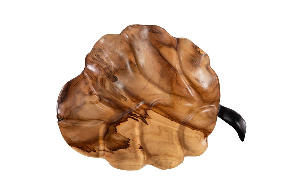 Phillips Collection Leaf Bowl - Handcrafted Teak Wood Centerpiece with Black Accents, Unique Artisan Design & Versatile Use ID117516