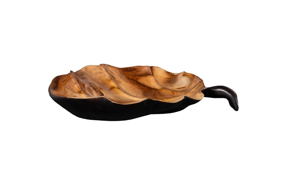 Phillips Collection Leaf Bowl - Handcrafted Teak Wood Centerpiece with Black Accents, Unique Artisan Design & Versatile Use ID117516