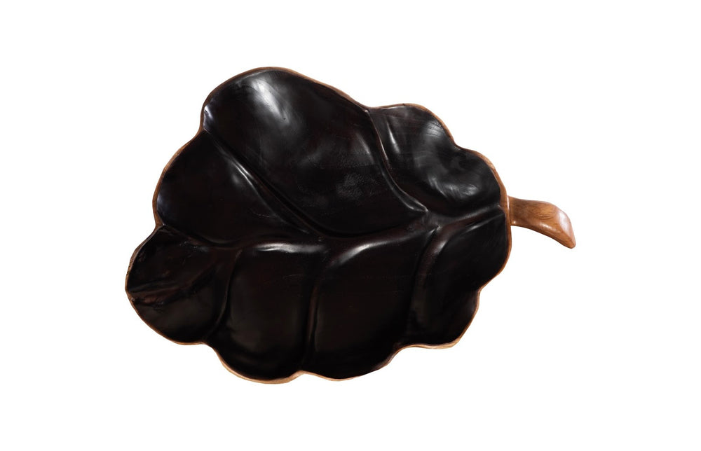 Phillips Collection Leaf Bowl, Handcrafted Teak Wood Centerpiece with Black Accents for Modern Home Decor & Display ID117518