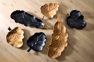 Phillips Collection Leaf Bowl, Handcrafted Teak Wood Centerpiece with Black Accents for Modern Home Decor & Display ID117518