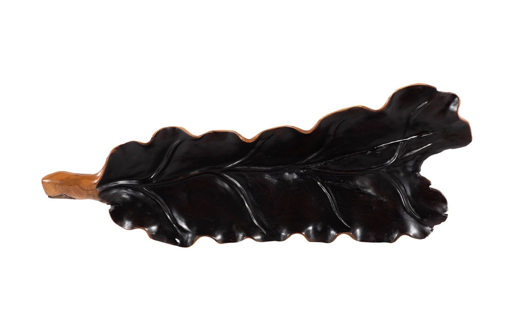 Phillips Collection Leaf Bowl, Handcrafted Teak Wood with Black Accents - Elegant Centerpiece for Modern Decor ID118432