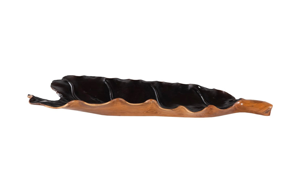 Phillips Collection Leaf Bowl, Handcrafted Teak Wood with Black Accents - Elegant Centerpiece for Modern Decor ID118432