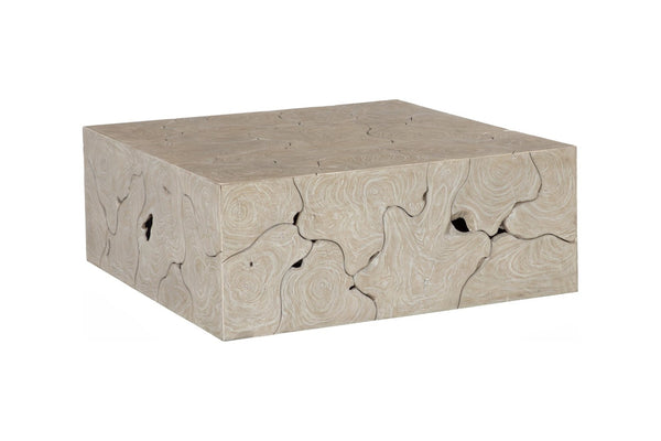 Phillips Collection Teak Slice Coffee Table - Handcrafted Reclaimed Wood with Modern Stainless Steel Base for Elegance Square, Oat Finish ID119790