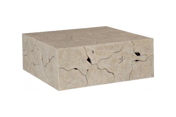 Phillips Collection Teak Slice Coffee Table - Handcrafted Reclaimed Wood with Modern Stainless Steel Base for Elegance Square, Oat Finish ID119790
