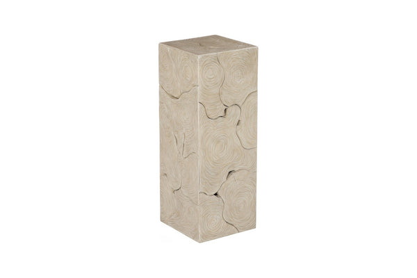 Phillips Collection Teak Slice Pedestal – Handcrafted Solid Wood Accent for Modern and Rustic Home Decor Display Square, Oat Finish, MD ID119793