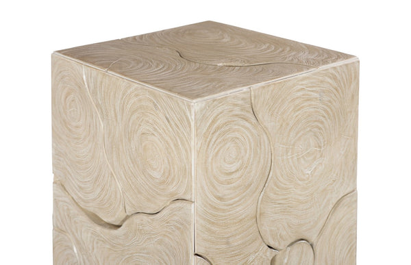 Phillips Collection Teak Slice Pedestal – Handcrafted Solid Wood Accent for Modern and Rustic Home Decor Display Square, Oat Finish, MD ID119793