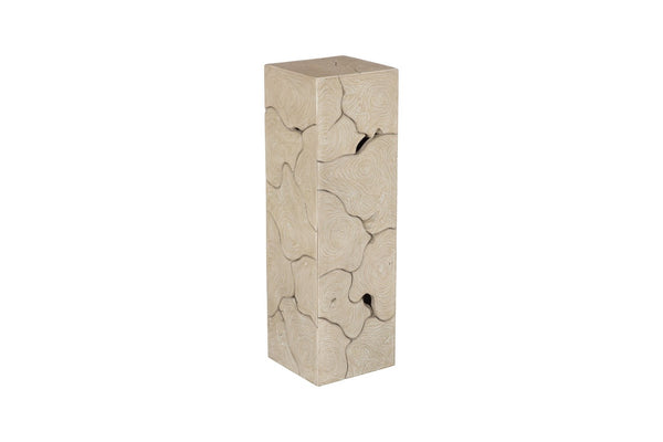 Phillips Collection Teak Slice Pedestal – Handcrafted Solid Wood Accent for Modern and Rustic Home Decor Display Square, Oat Finish, LG ID119794