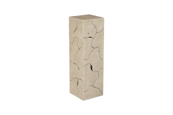 Phillips Collection Teak Slice Pedestal – Handcrafted Solid Wood Accent for Modern and Rustic Home Decor Display Square, Oat Finish, LG ID119794