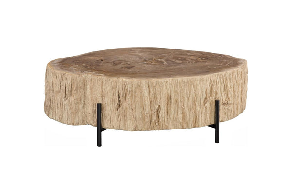 Phillips Collection Chaka Petrified Wood Coffee Table Genuine Stone Grain Top with Black Metal Legs ID119993